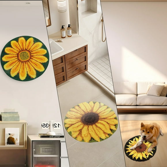 50×50cm Latch Hook Rug Kit Sunflower Pattern Crochet Latch Hook Kit DIY Hook Carpet Crochet Kits Easy to Use Rug Crochet Yarn Kits Embroidery Rug Kit for Decor Floor Mats Pet Rugs