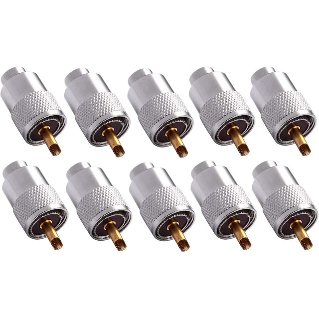 Uhf/pl-259 Cables coaxiales Conector coaxial de soldadura macho con reductor para antena de radio Cb 10pcs. Afortunado Sencillez