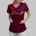thumbnail image 3 of NIEWTR V Neck Pattern Print Scrub Tops Women Comfortable Durable Medical Uniform Blouses with 2-Pockets(Wine,S), 3 of 4