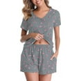 thumbnail image 5 of QATAINLAV Womens Two Piece Outfits Summer, Lounge Set for Women Short Sleeve V Neck Tees Shirt Matching Casual Shorts Trendy Printed Pajamas Sets, Gray, XXL, 5 of 9