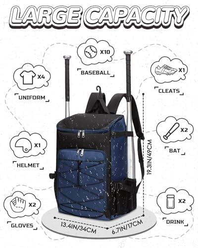 Baseball Softball Gear Bag for Boys Girls Ages 8-12 12-14 14-16 Large Kids Bat Bag Backpack with Ventilated Shoe Compartment Baseball Softball Stuff Supplies for Youth Adult