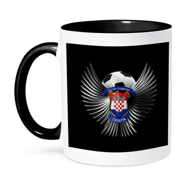 3dRose, Croatia soccer ball with crest team football Croatian, 11oz Two-Tone Black Mug