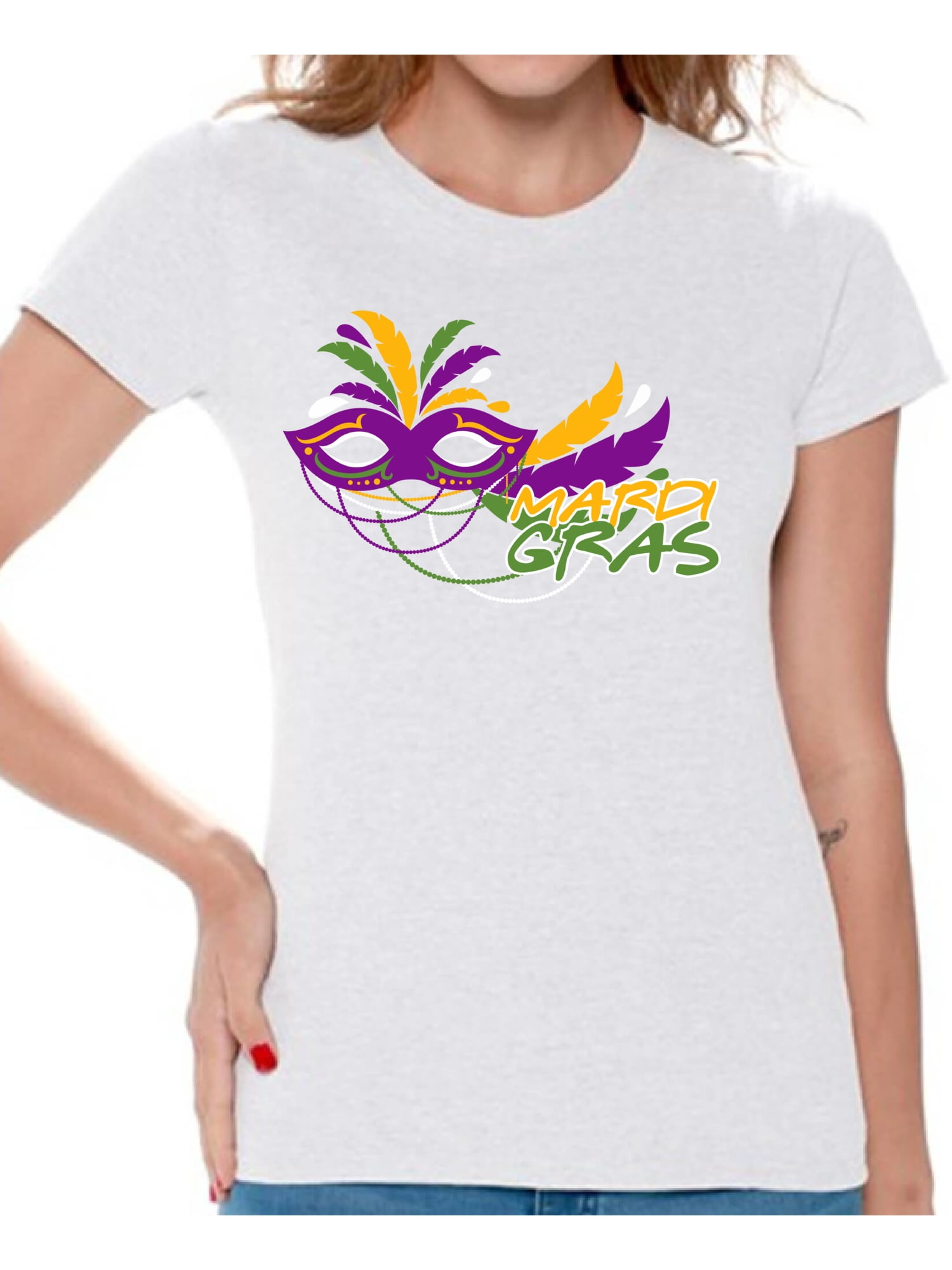Mardi Gras T-Shirt for Women Festive Tees Carnival Mask Carnaval 2021 ...