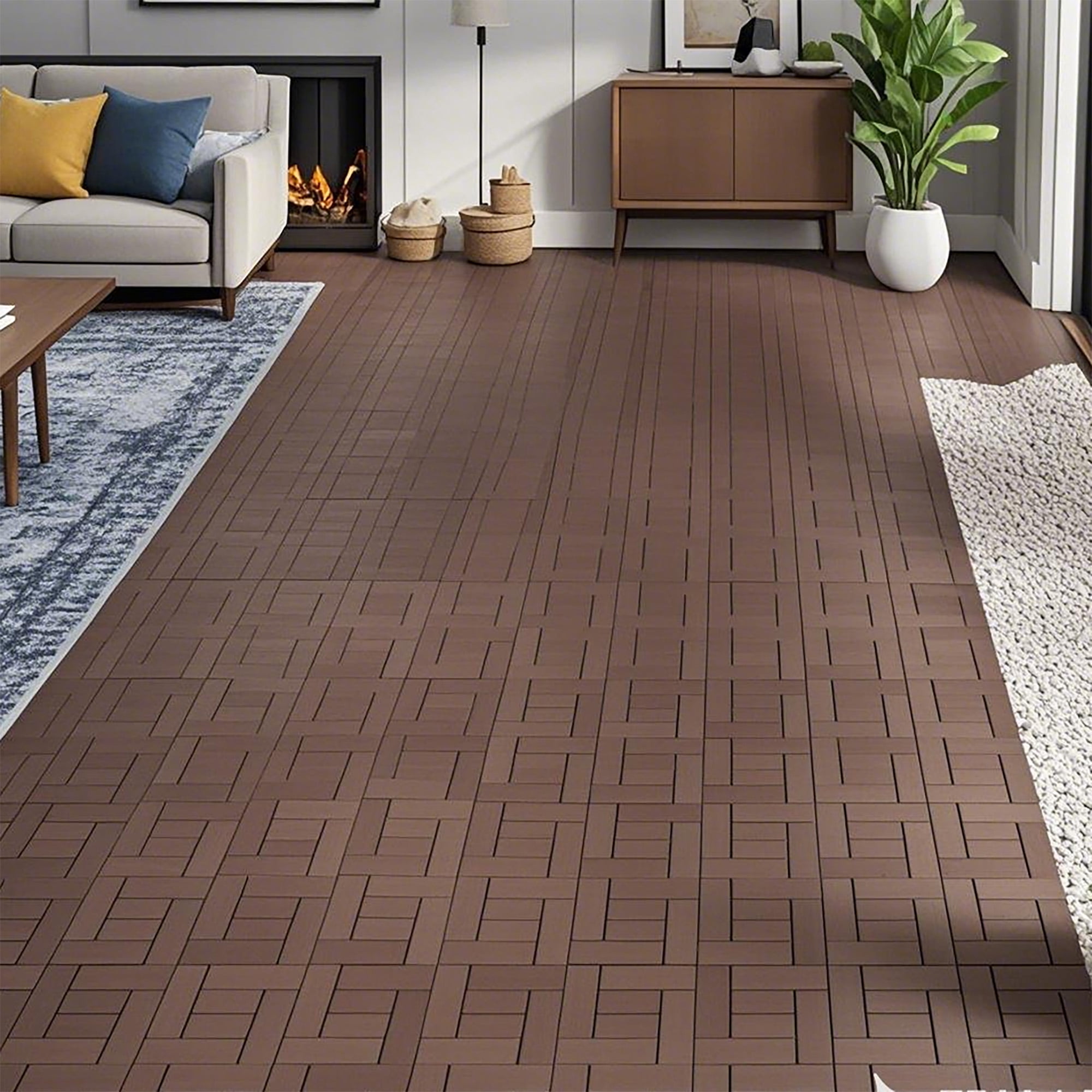 Alvantor Interlocking Deck Tiles, 44 Pack Plastic Flooring Tiles for Outdoor & Indoor,12"x12",Red+Brown