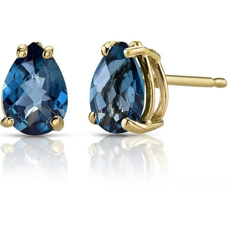 Oravo 1.50 Carat T.G.W. Pear-Shape London Blue Topaz 14kt Yellow Gold Stud Earrings