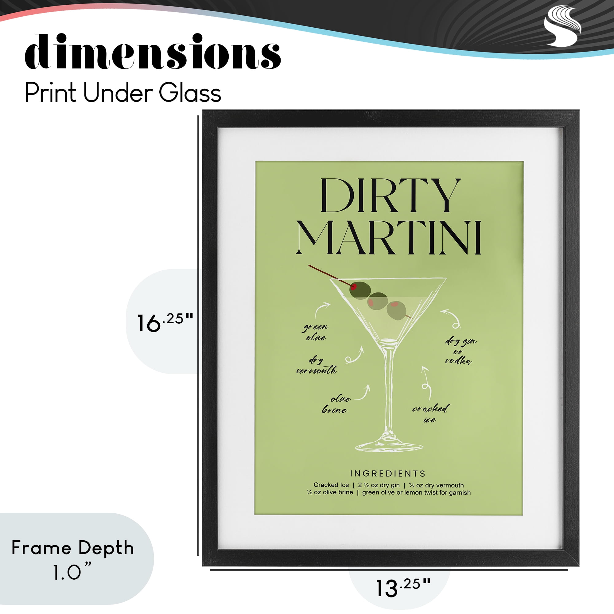 Stupell Industries Dirty Martini Green Recipe Black Framed Print Under Glass, design by Lettered and Lined