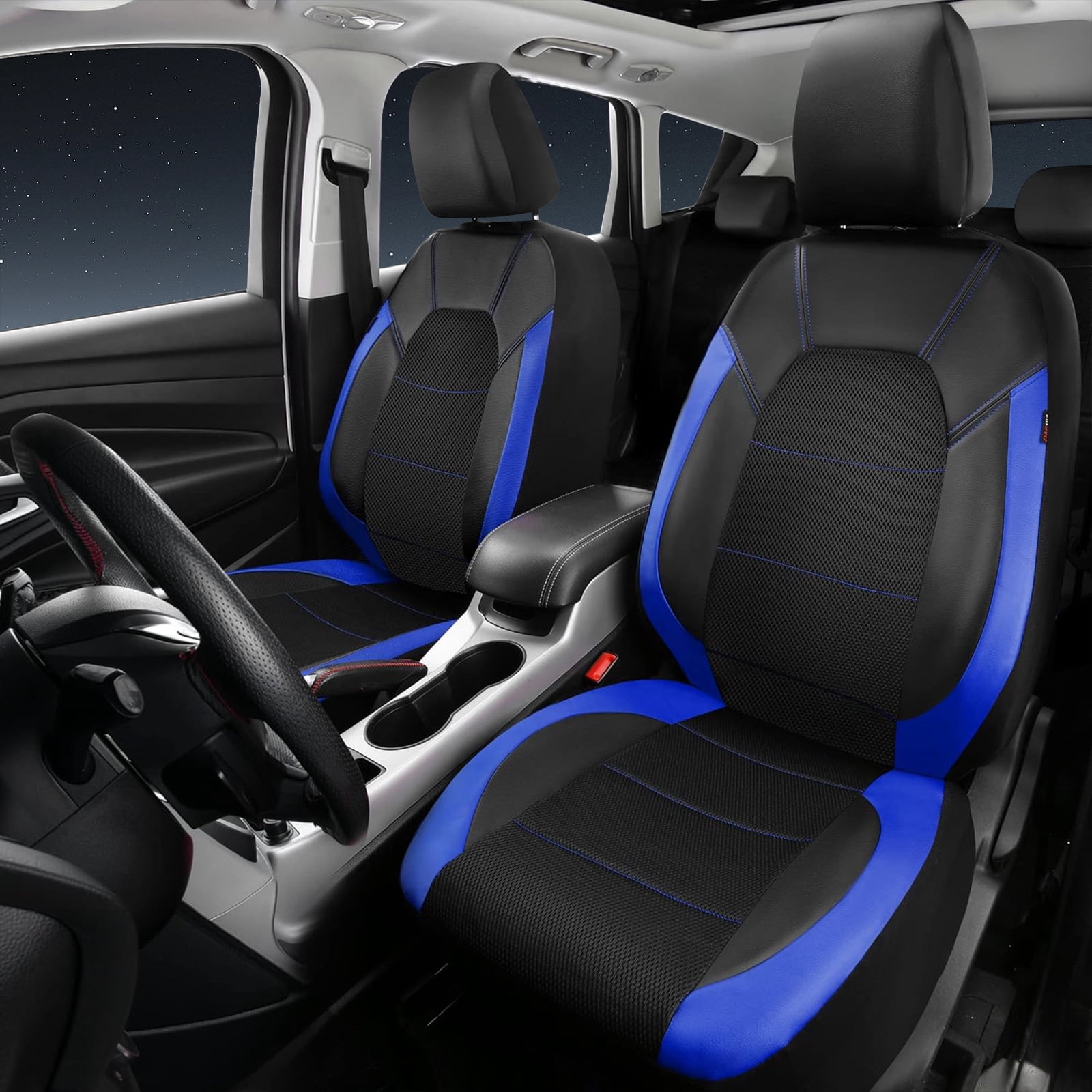 CAR GRAND Leather car seat covers full set air mesh breathable universal fit airbag compatible car, SUV, truck and van blue