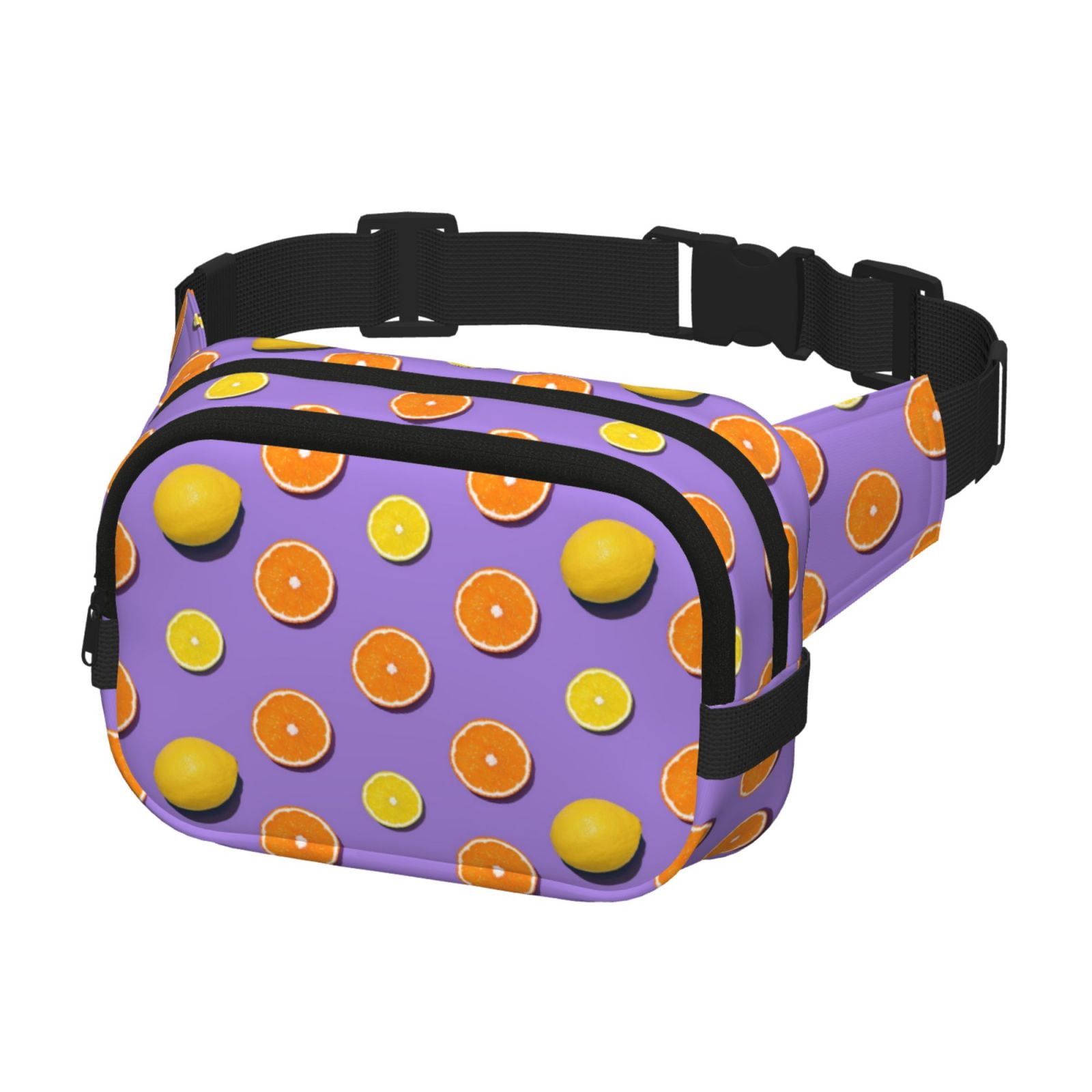 Fuzoiu Yellow Lemon And Orange Print Unisex Square Double Layer Waist Bag,Crossbody Fanny Pack Travel Workout Accessory