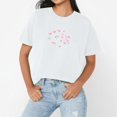 thumbnail image 2 of NAMTYQX Shirts for Women Trendy Summer Short Sleeve Print Stretch Loose Fitting Cool Crew-Neck Gemustert Plus Size Basic Summer Tops White Size L, 2 of 4