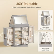 360° Rotating Jewelry Box, Top Magnetic Box wth Mirror, 2 Sides Plus 2 Large Drawers, Jewelry Organizer and Storage Case for Ring Necklace Earring Bracelet, Gift Idea, Light Gray