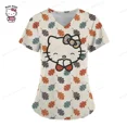 thumbnail image 1 of Uniformes médicos de estilo playero para mujer, Tops de enfermera con estampado de dibujos animados de Hello Kitty, ropa de manga corta para novio y mascota, 1 of 6