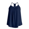 thumbnail image 4 of Textilo Women's Plus Size Tank Tops with Built In Bras Halter Neck Pleated Spaghetti Strap Tank Tops Sleeveless Racerback Cami Shirts Lightweight Loose Fit Casual Flowy Comfy Tops,Dark Blue 2XL, 4 of 6
