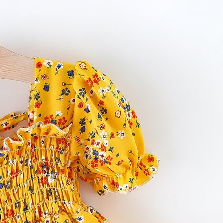 

PEASKJP Dressers Girls Chidlren Sleeveless Round Neckline Boho Ruffled Flowy Sundress Clothing Yellow 12 Months