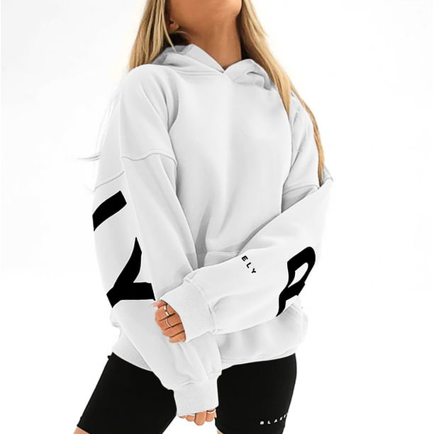 Fashiona Sudadera con capucha y estampado de letras para mujer Blanco M