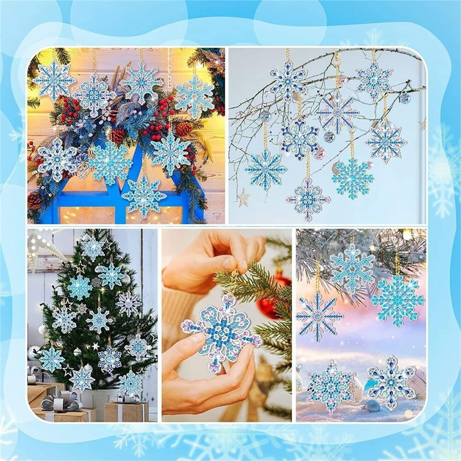 HCTSHG Christmas Snowflake Diamond Art Painting Kits Double Sided 5D Diamond Snowflake Painting Wind Chimes Tags Crystal Hanging Ornament Pendant for Xmas Winter Decor