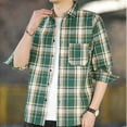 thumbnail image 6 of Ousvtion Saving Plaid Shirt Jacket for Men Button Down Shacket Jackets Long Sleeve Lapel Tops Lightweight Flannel Blouses Fall Spring Shirts Fashion Clothes With Pocket Clearance,A05-Green,L, 6 of 6