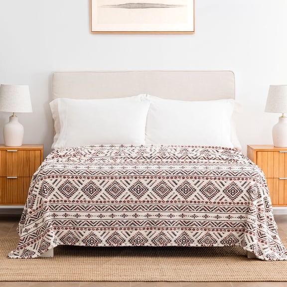 Berkshire Life Print Cozy Luxe Plush Bed Blanket Toci Aztec King Size