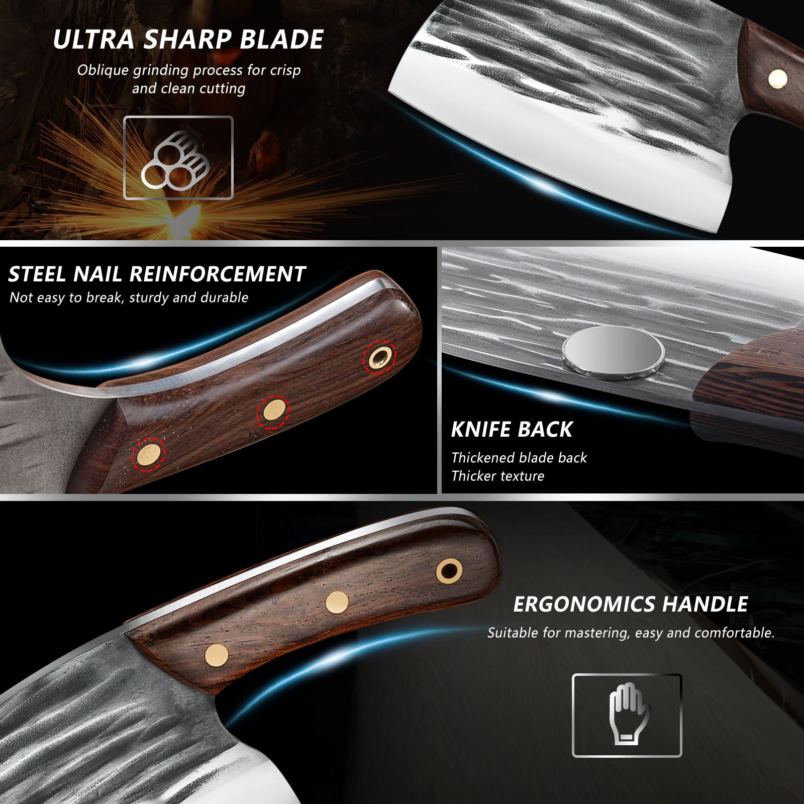 Chef Knife Set 8 PCS,DFITO High Carbon Steel Hand Forged Kitchen Knife Set with Roll Bag