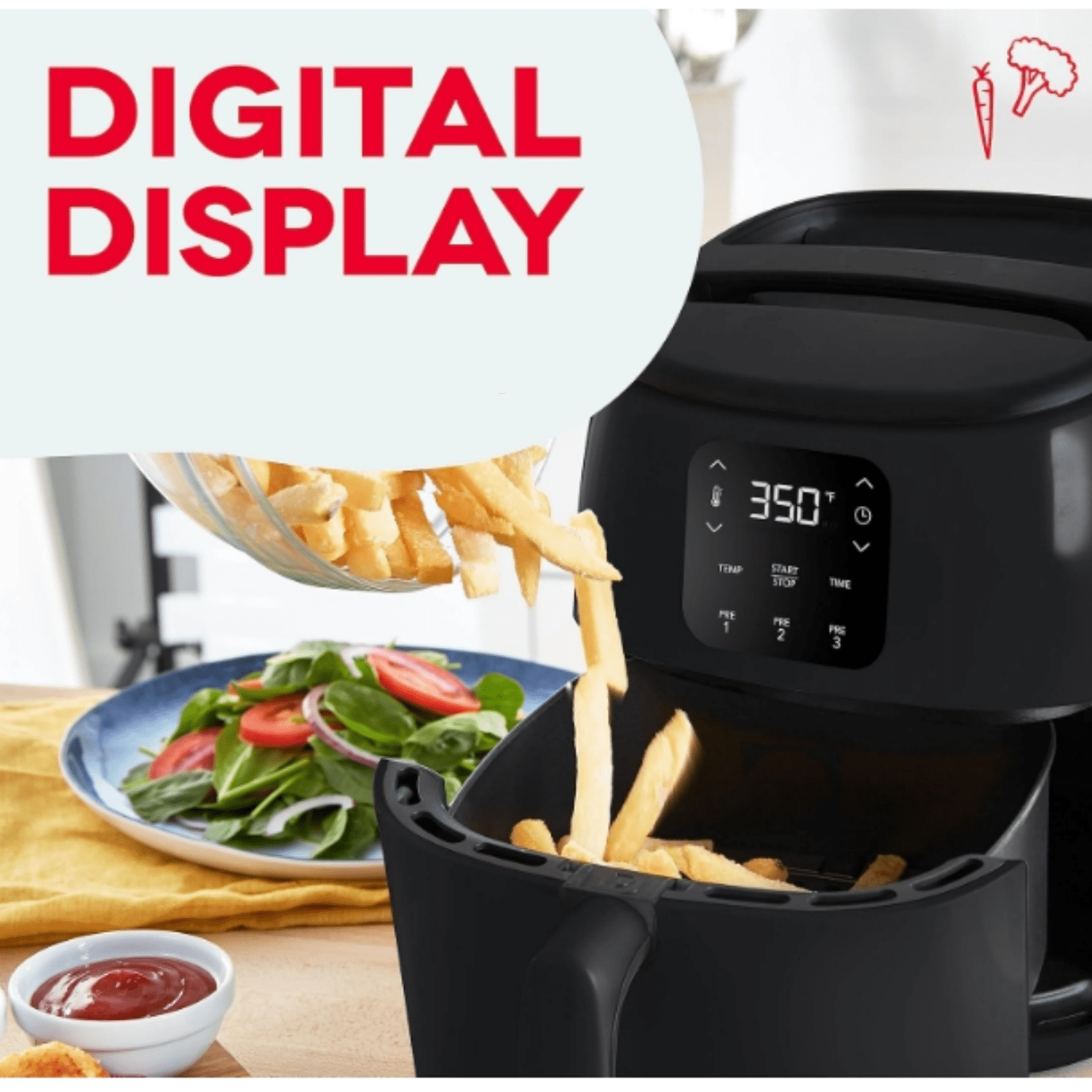 2.6 Qt., Black – Compact Air Fryer for Healthier Food in Minutes, Ideal for Small Spaces - Auto Shut Off, Digital,