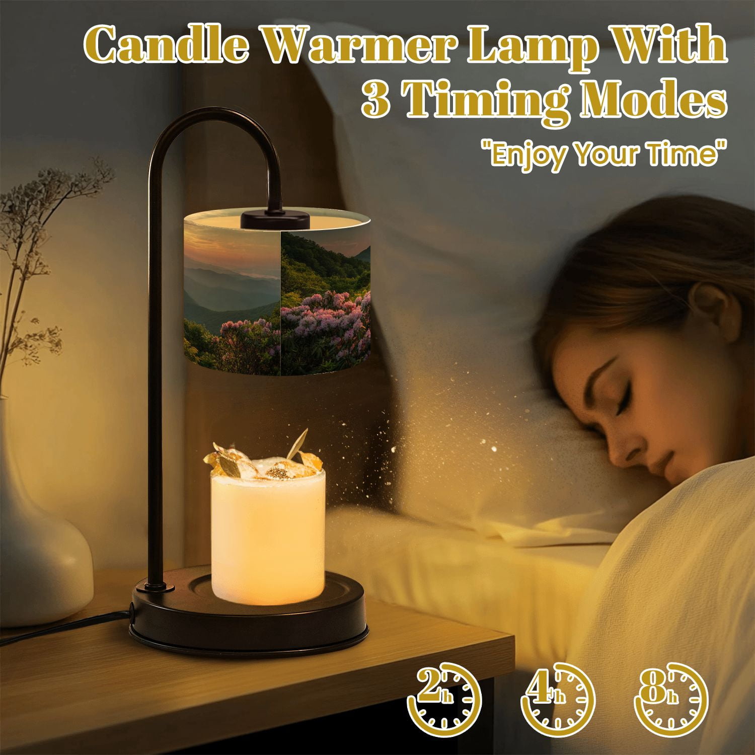 Candle Warmer Lamp with Timer Dimmer Dawn breaks Blue Ridge Mountains Candle Lamp Warmer for Jar Candle with 4 Bulbs Gifts for Women House Warming Gifts