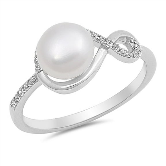Clear CZ Simulated Pearl Infinity Ring .925 Sterling Silver Band White Jewelry Female Size 9