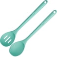 thumbnail image 1 of 600°F Heat Resistant Silicone Spoons: U-Taste 13.3in Solid & Slotted Kitchen Cooking Tool, Nonstick Long Rubber Utensil, Sturdy for Mixing, Serving, Stirring, Frying, Basting (Aqua Sky, 2PCS), 1 of 9