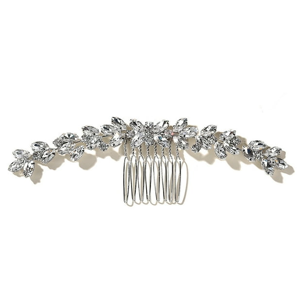 Peineta nupcial de perlas para boda, accesorios para el cabello de novia de cristal plateado, tocado de hojas para mujeres y niñas, peinetas con flores, plata para mujeres, niñas y novias doradas