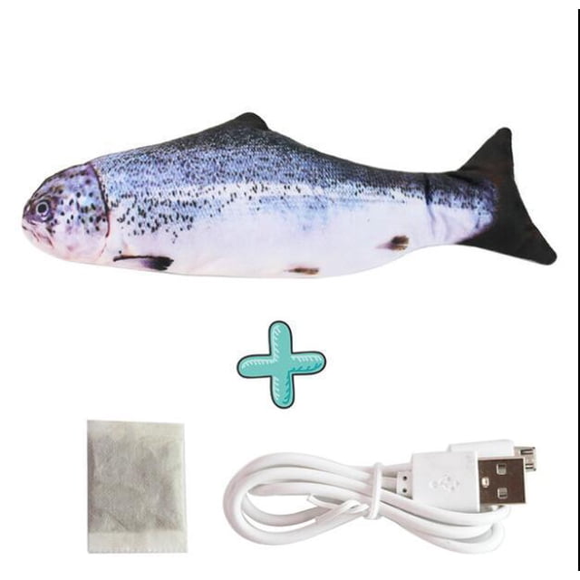 Pez eléctrico divertido gato pez juguete para mascotas recargable por usb pez saltador de cola juguete de gato de peluche pez de simulación