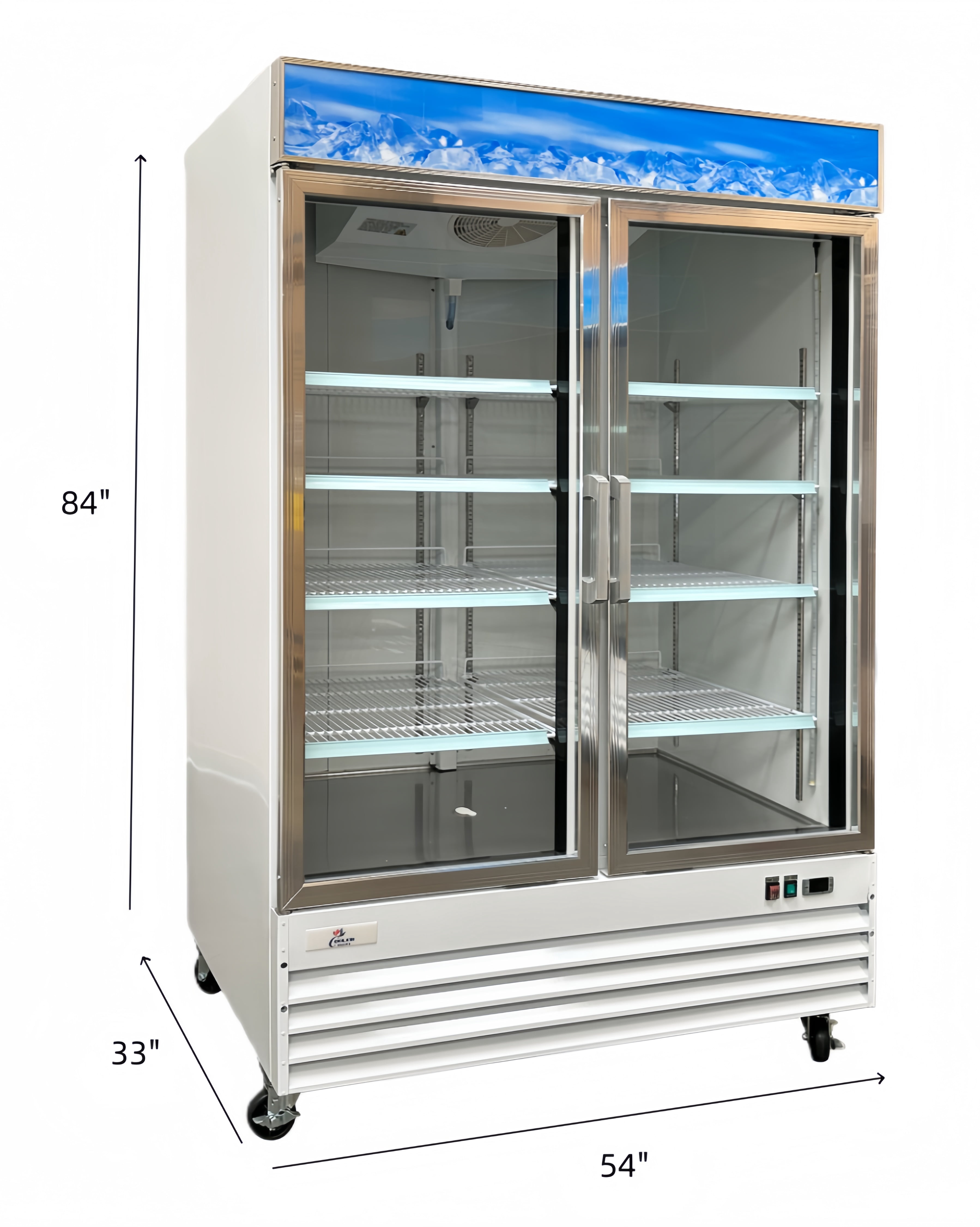 Cooler Depot Commercial Merchandiser Refrigerator, 54 inch, 45 cu. ft,  2 glass door cooler, NSF Certified.