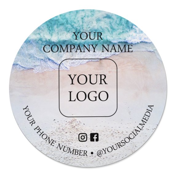 Printtoo Label Stickers for Small Business -100 RoundCustom Vinyl Waterproof Stickers -Personalized Labels for Handmade, Brand Stickers -Ocean, 4x4 Inches