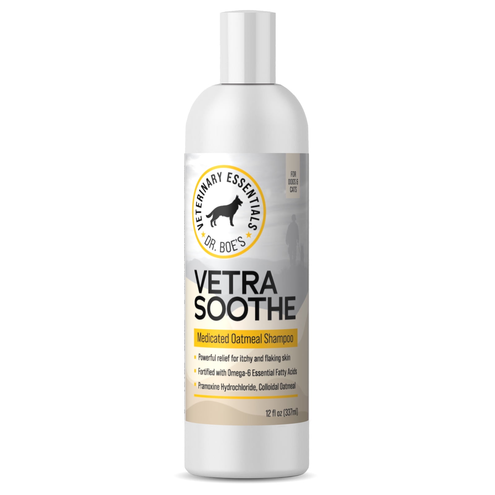 VetraSoothe Medicated Oatmeal Shampoo -Powerful Relief for Itchy & Flaky Skin in Dogs and Cats – Grooming Supplies – All Natural, Omega-6 Essential Fatty Acids & Pramoxine