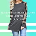 thumbnail image 4 of Camiseta de mujer Cuello redondo Manga larga Empalme Plaid Top Casual, Caqui Plaid, L Methold AP000777-10, 4 of 7
