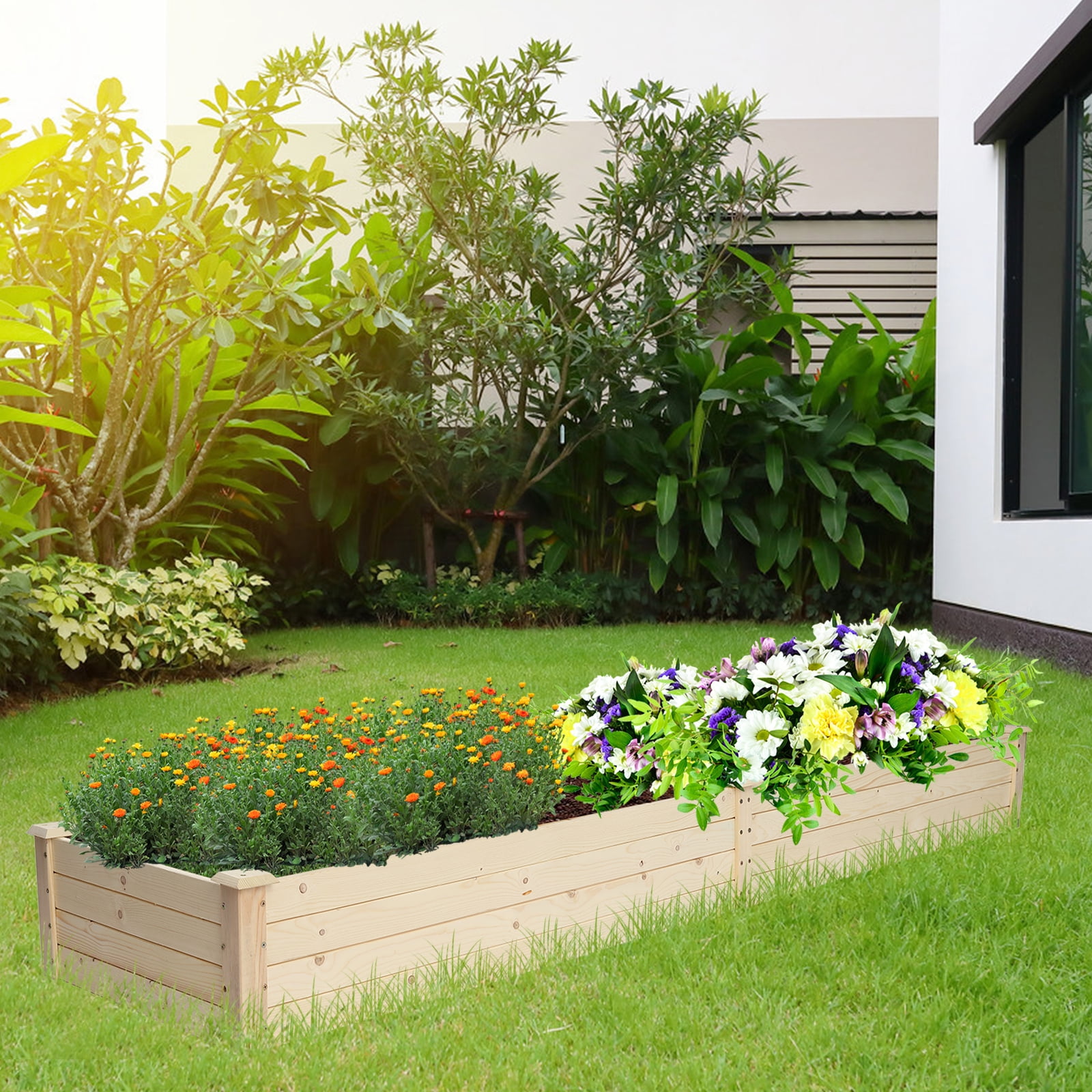 Veryke Wood Garden Bed Flower Planter Box Kit 96 x 24 x 10inch