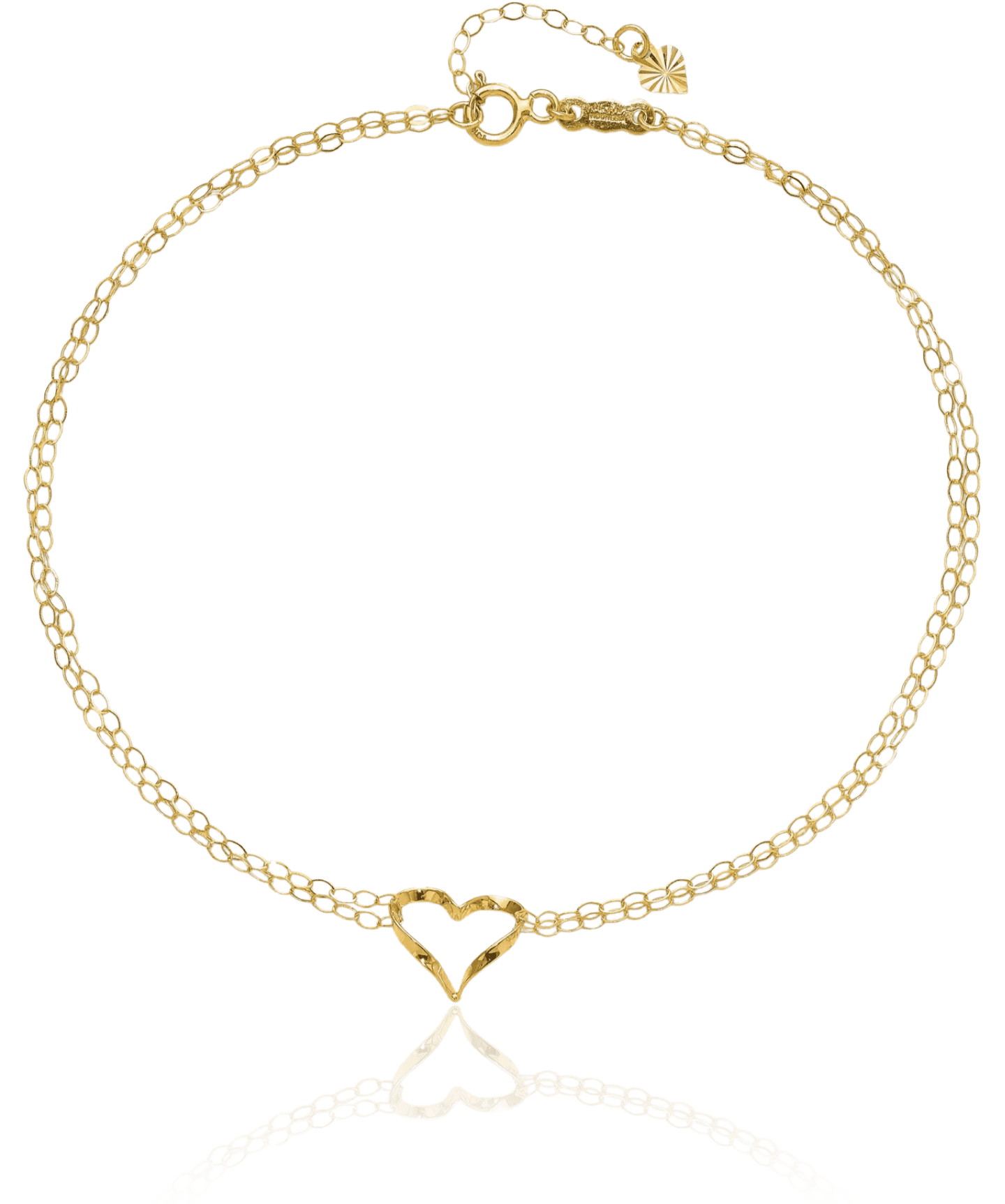 14K Solid Yellow Gold Double Strand Heart Anklet Summer Beach Foot Ankle Bracelet