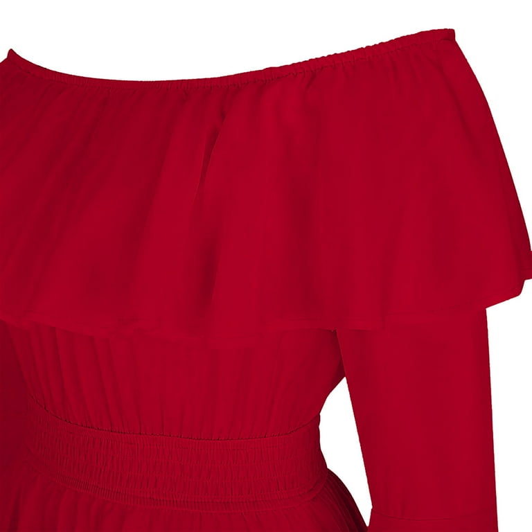 GERsome Womens Christmas Party Dress Casual Boho Long Sleeve Off Shoulder  Renaissance Peasant Dress - Walmart.com