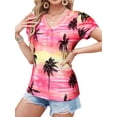 thumbnail image 5 of Nlife Women Puff Short Sleeve Hawaiian Shirts Floral Tropic Printed Top Pleated V Neck Boho T-shirt Summer Casual Trendy Boho Blouse, 5 of 9