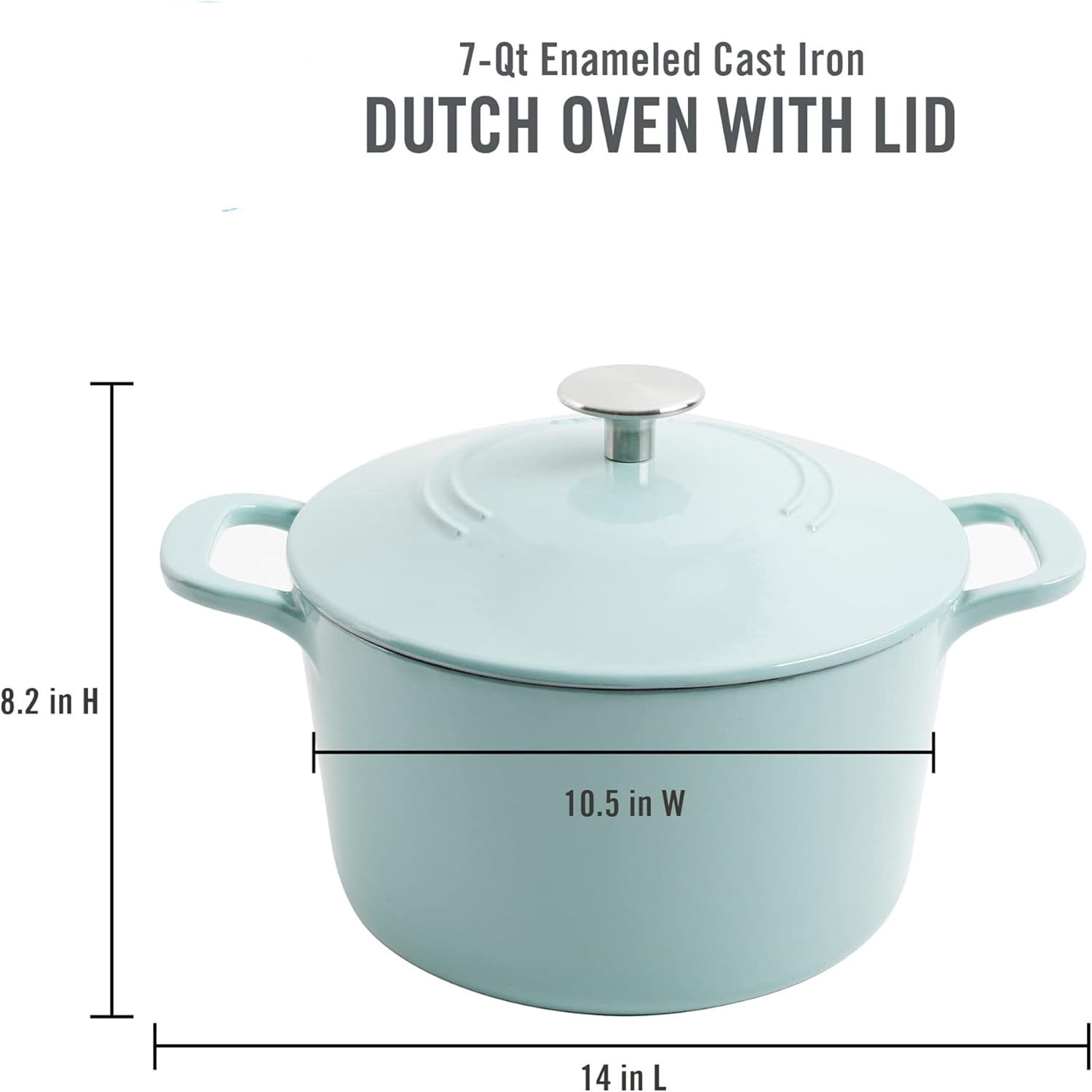 Gatwick 7 QT Enamel Cast Iron Dutch Oven Pot with Lid, Martha Blue