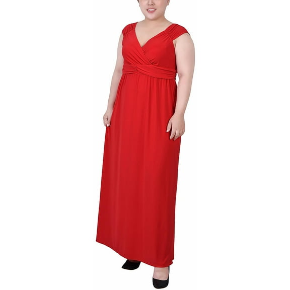 NY Collection Women's Plus Size Ruched Sleeveless Empire Maxi Dress