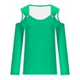 thumbnail image 4 of AherBiu Long Sleeve Shirts for Women off Shoulder Scoop Neck Pullover Fall Spring Tops Blouse Solid Color, 4 of 5