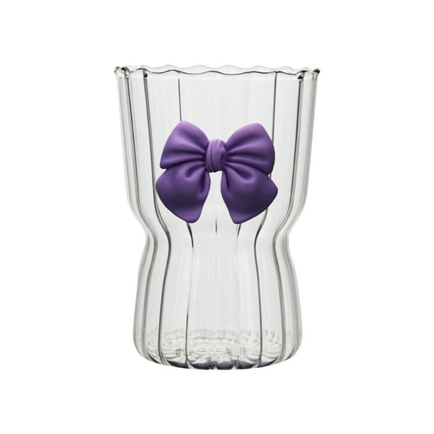 Vaso De Cristal Ondulado Con Lazo Y Rayas. Vaso De Cristal Estético. Vaso De Cristal. Cristalería Retro. Adecuado Para Café, Cócteles, Zumos, Agua Y Té.