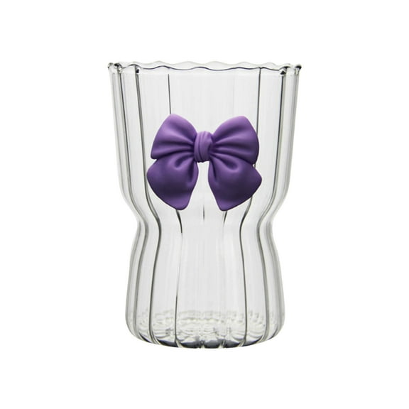 ETHKIA Ripple Drinking Glasses with Bow-Knot, 300ml Striped Glass Cup, Tumbler Vintage Wavy Glassware for Coffee Juice Water Soda Tea B