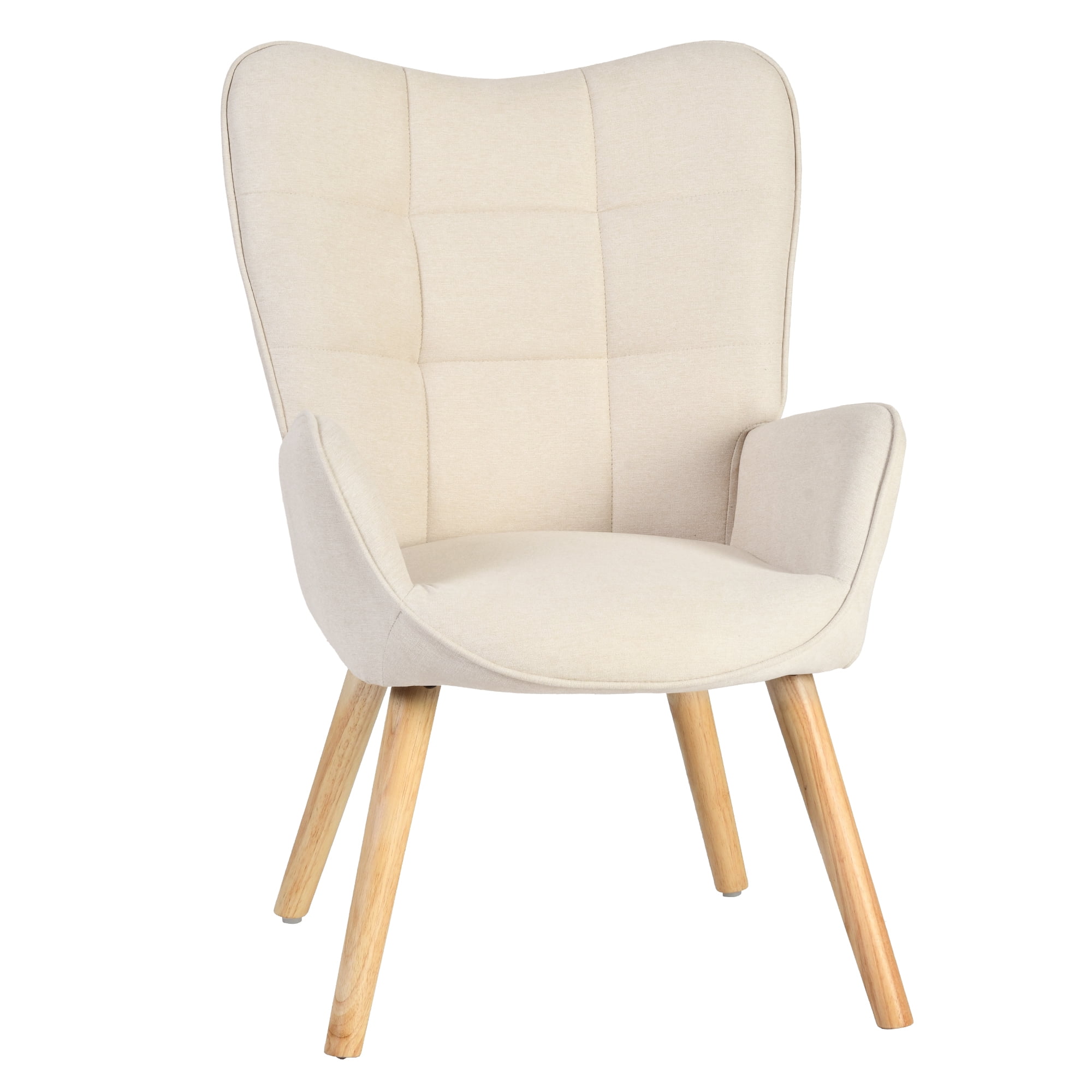 Homy Casa Beige Accent Chair, Upholstered Wingback Armchair with Wood Legs for Living Room