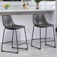 thumbnail image 2 of Set of 2 Adan Iron Frame Vintage Gray Faux Leather Counter Stool, 2 of 8