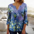 thumbnail image 1 of Womens Tops Ladies Top Floral Print V-Neck Short Sleeve Button T-Shirt Beige L, 1 of 5