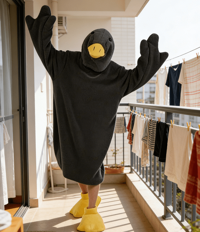 Oioii Goose Blanket Hoodie Onesie, Fleece Oversized Wearable Blanket Hoodie with Sleeves and Goose Feet Slippers, L