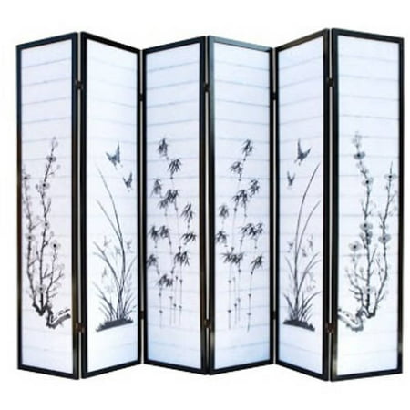 ALEKO 6PRD03 Oriental-Style Wood and Rice Paper 6-Panel Screen Privacy Room Divider, 105.5"W x 69"H