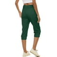 thumbnail image 6 of Wyobmus Women's Capris Pants Stretchy Casual Button Joggers High Waisted Drawstring Workout Cropped Pants Olive Green, 6 of 9