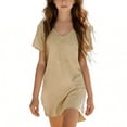 thumbnail image 1 of FRSASU Robe d'Été 100 % Coton pour Filles, Tendance, Col en V, Décontractée, Bohème, Robe Soleil, Printemps, Plage, Fluide, Vacances, Mini, Beige, 1 of 8