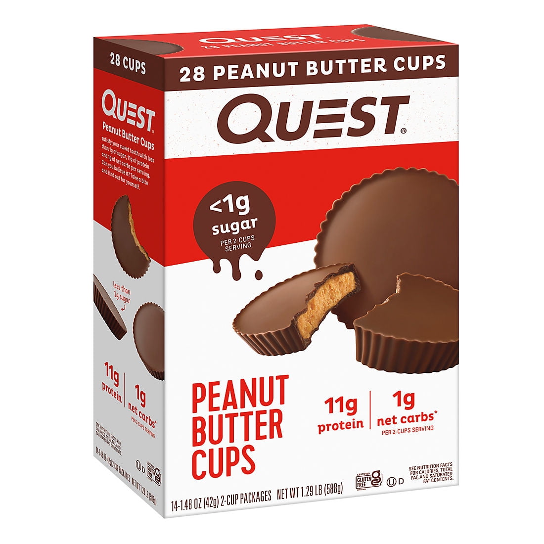 Quest Low Carb Peanut Butter Cups, 11g Protein, 1g Net Carbs, 28 Count