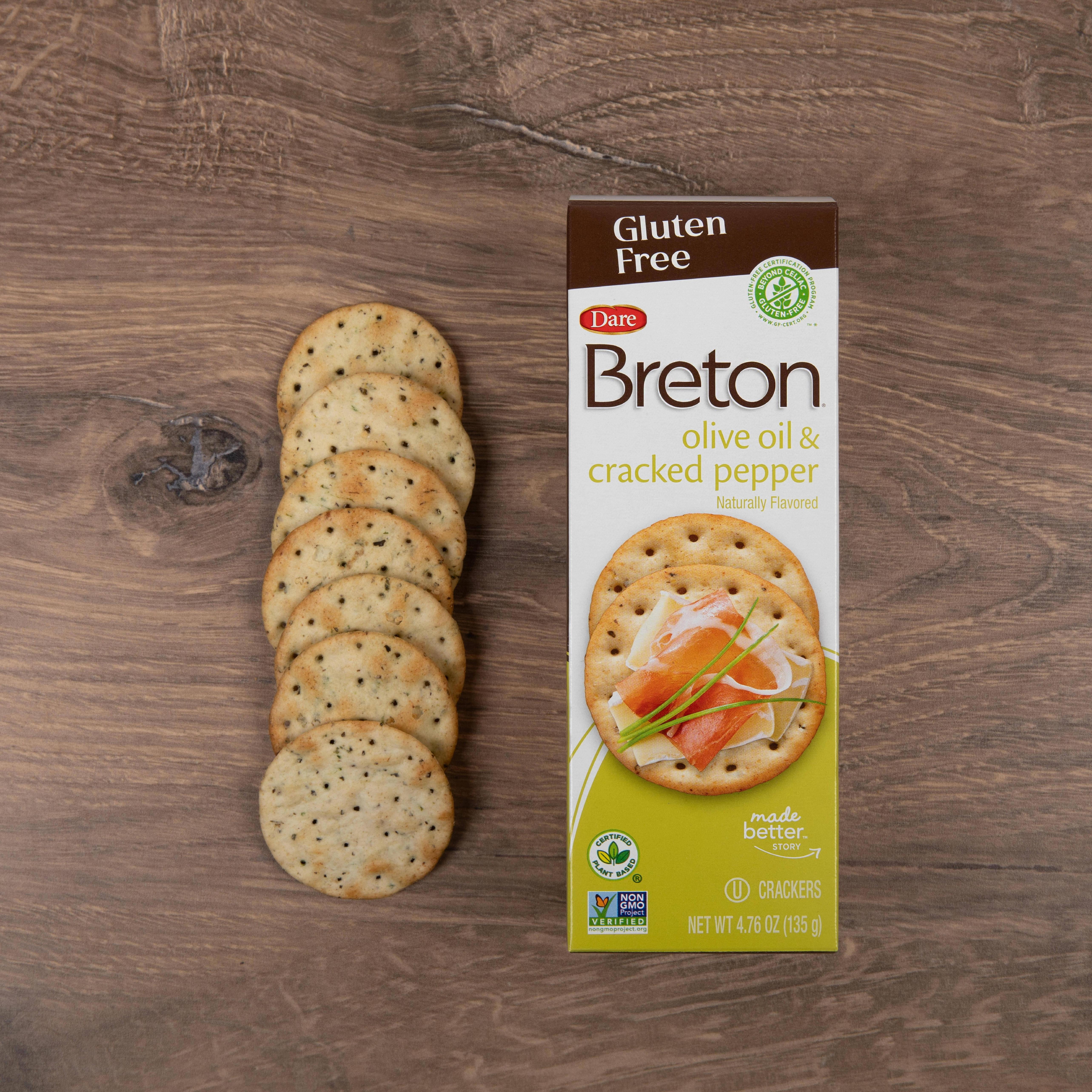 (4 pack) Breton Olive Oil & Cracked Pepper Gluten Free Crackers, 4.76 oz